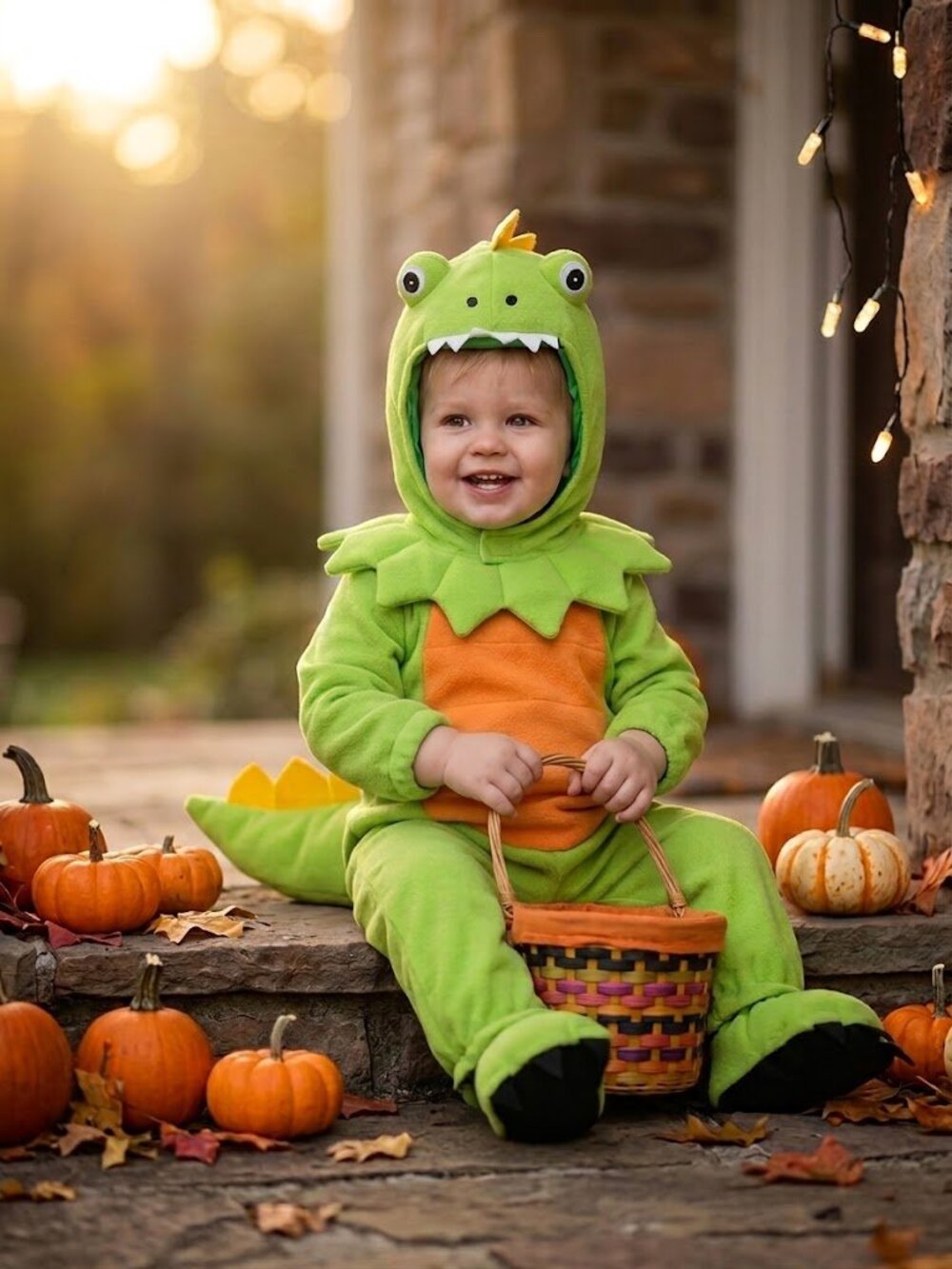 Toddler Lizard Dragon Dinosaur Halloween Costume Jumpsuit & Headpiece